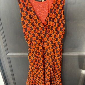 CABi Floral Orange and Black Reversible Wrap Dress